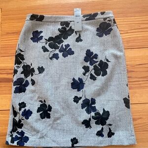 Ann Taylor Grey, Black & Purple Flower Pencil Skirt